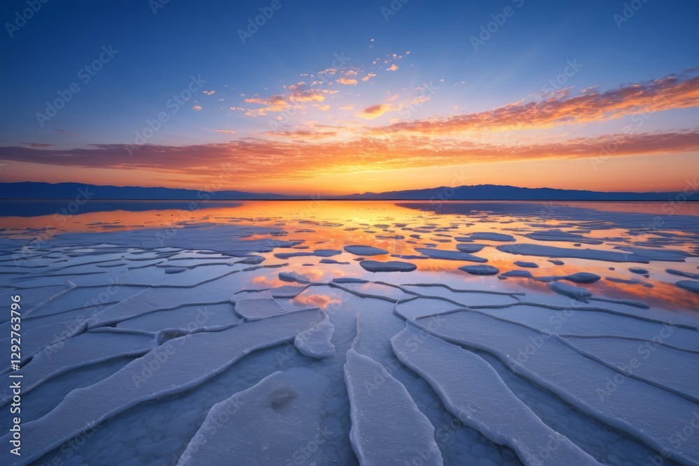 Canvas Prints arafed view of a sunset over a frozen lake