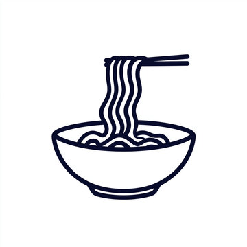 recommend clip art: Simple and clean black and white line art of a noodle bowl with chopsticks. Perfect for restaurant logos, food icons, or Asian cuisine branding.