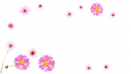 Fototapeta premium Delicate Pink Flowers Frame on White Background - Floral Border Design