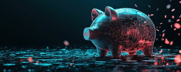 Automated digital piggy bank virtual space financial tool futuristic environment user perspective concept of passive income for financial freedom