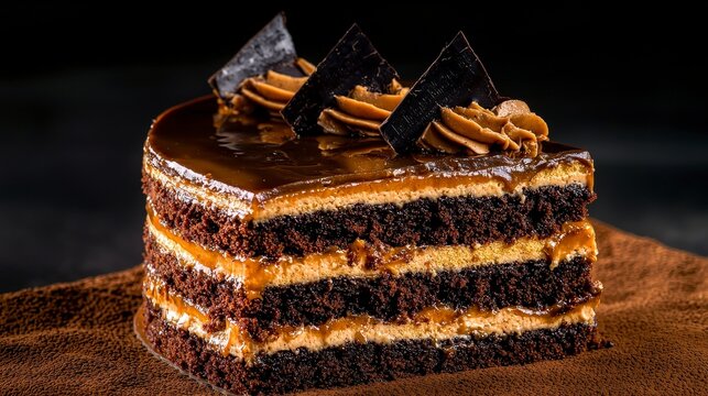 Decadent dobos torta a hungarian layered cake delight kitchen food photography cozy setting close-up gastronomic art