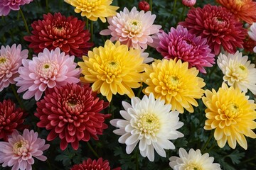 there are many different colored flowers in a field together