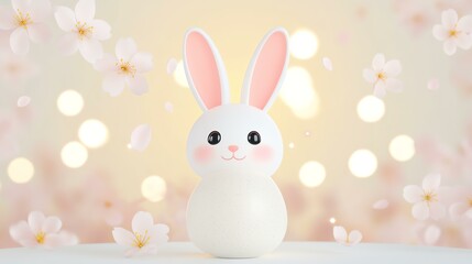 Cute bunny figurine surrounded by blossoms.
