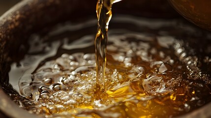 Close up of tea pouring into cup from teapot