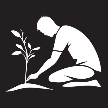 recommend clip art: a man planting a tree logo vector