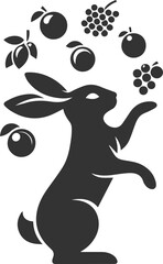 Rabbit juggling small fruits animal silhouette vector