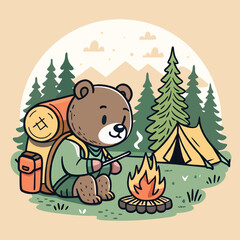 bear in the woods cute-bear-camping-illustration-with-tshirt-design-