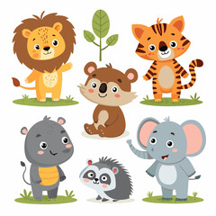 Naklejka premium set of cartoon animals set-of-cartoon-cute-animals-including-lion--tiger