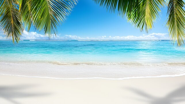 Tropical Beach Scene with Azure Water and Palm Trees - Powered by Adobe