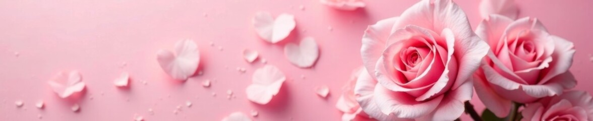 Delicate rose with heart center on pink pastel background, elegant floral arrangement , roses, pink