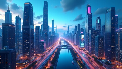 AI-Powered Smart City – A Futuristic Illustration Showcasing a Digital Metropolis with Automated Systems and IoT Connectivity
