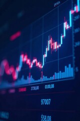 Financial graph with stock prices on blue background , numbers, finance