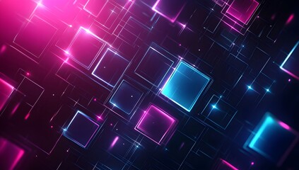 Neon squares network abstract background