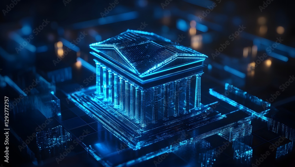 Poster digital temple on a futuristic circuit board