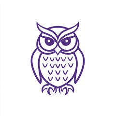 Naklejka premium A sleek and modern purple owl icon in line art style. Symbolizes wisdom, intelligence, and education, perfect for branding and logos.