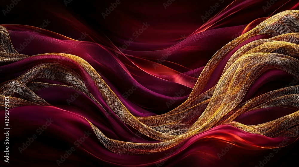 Poster Elegant kanok pattern waves digital art abstract design dark background close-up view visual aesthetics
