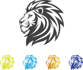 Majestic Lion Head Logo Design with Bold Mane in Multiple Colors