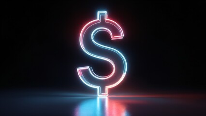 Obraz premium Rainbow glossy transparent three-dimensional dollar sign on a dark black background.