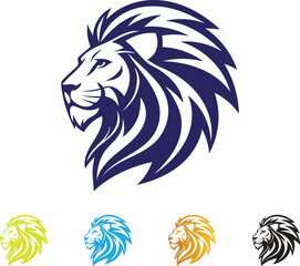 Strong Creative Lion Head Emblem with Mane in Multiple Color Variations
