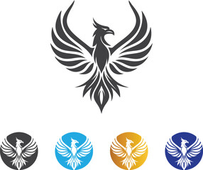 Stylish Phoenix Bird Emblem in Black, Blue, Gold, and Navy Variations