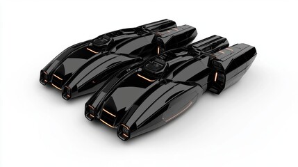 Naklejka premium Futuristic black vehicles, sleek design, isolated on white background.