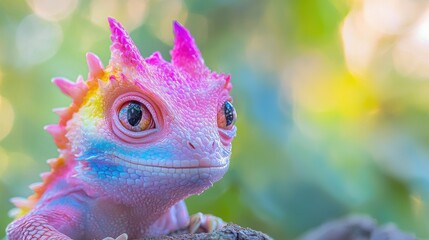 Obraz premium Colorful lizard in nature, vibrant colors, fantasy creature, outdoors, beautiful