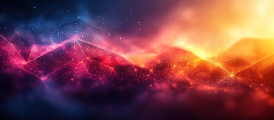 Naklejka premium Abstract cosmic landscape with vibrant nebula and glowing mountains.