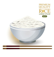 Rice Bowl and chopstick. Vector illustration.