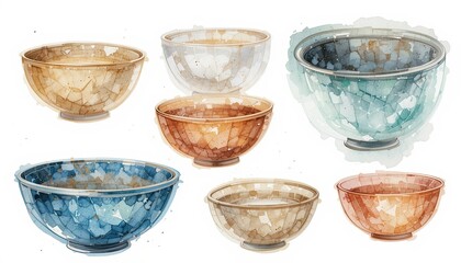 Artistic watercolor bowls display studio illustration creative aesthetic