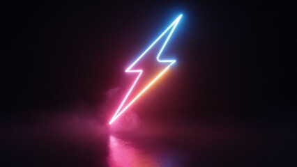 Iridescent glossy translucent 3D lightning icon. Electricity or power image. Dark black background.