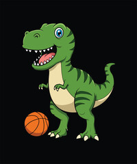 playing basketball dinosaur illustration