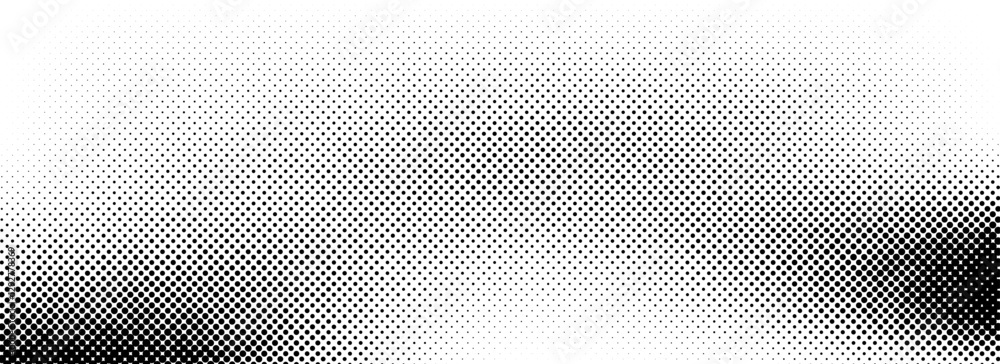 Poster dotted halftone texture background. black and white pop art gradient overlay. faded grunge grit nois