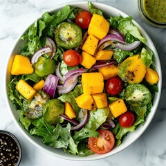 Fresh  Salad with Mango, Cherry Tomatoes and Red Onion