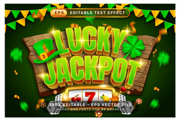 lucky jackpot 3d text effect and editable text effect whit st patrick's day element