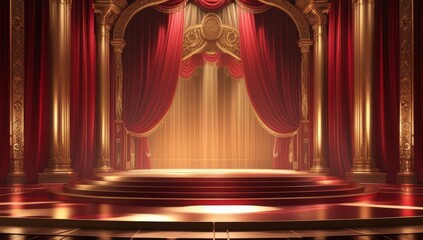 Red golden ceremony award stage venue background.