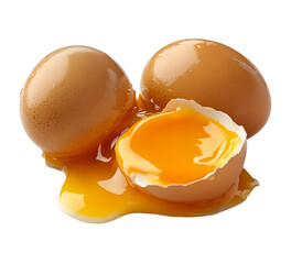 Raw Eggs with Broken Egg Yolk Isolated on White Background, Cut Out, PNG Transparent