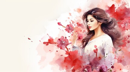 Fototapeta premium Serene Woman in Watercolor Blooms for Generative AI Art