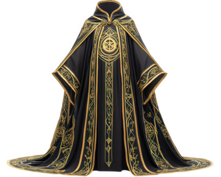 wizard robe featuring intricate golden magical symbols on transparency background, exuding aura of mystery and enchantment. Perfect for fantasy themes
