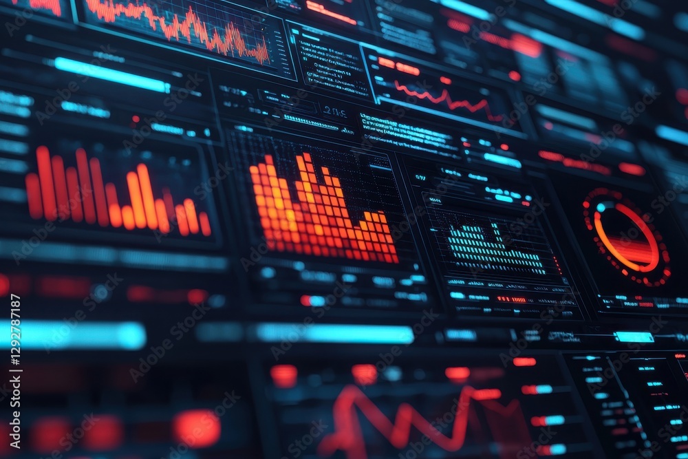 Poster visualizing data trends in a high-tech environment information graphics digital analysis dark mode d