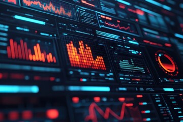 Visualizing data trends in a high-tech environment information graphics digital analysis dark mode data science