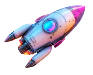 sci fi inspired rocket with glowing neon thrusters, showcasing vibrant colors and sleek design, perfect for futuristic themes and imaginative concepts