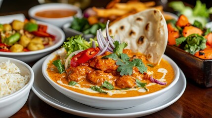 Delicious creamy curry dish with mas riha restaurant setting food photography vibrant environment closeup view