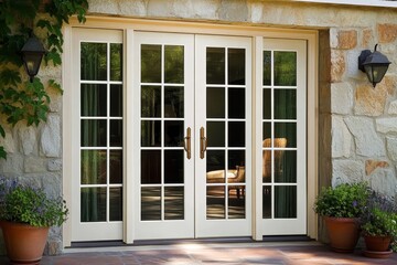 French Patio Door Cream-Colored, Multi-Pane, Stone Exterior, keyword1 Sliding Glass Doors, keyword2 Exterior Doors