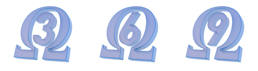 Symbol Omega 3, 6, 9 on white background. Isolated 3D illustration