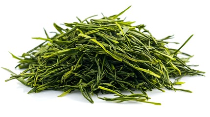 Bunch of green tea closeup on a white