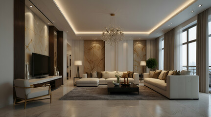 Fototapeta premium 3d render of luxury home interior, living room,generative.ai 