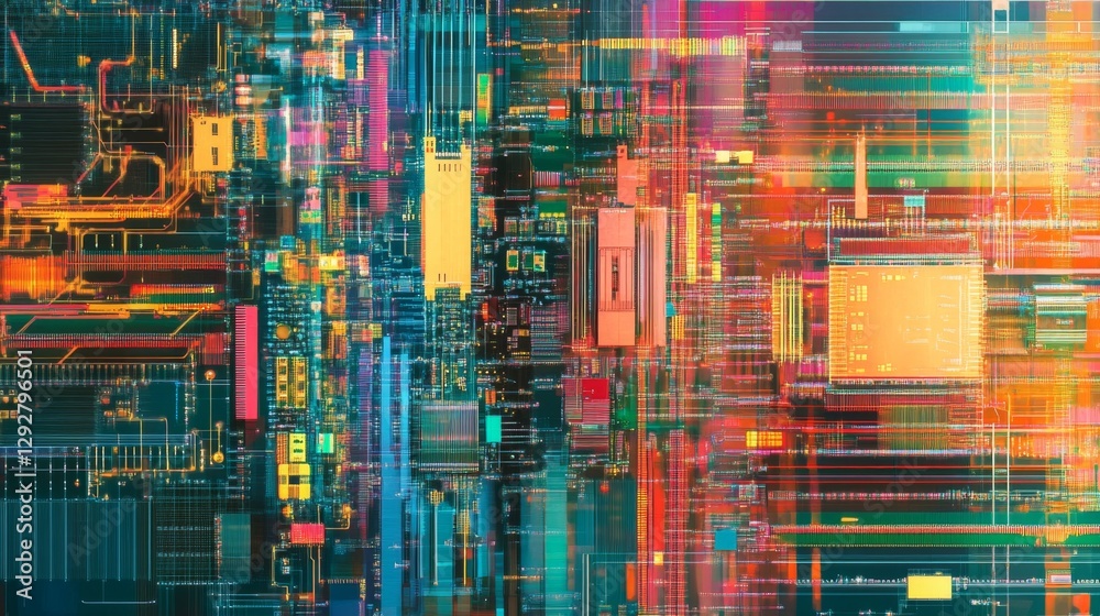 Poster merging vibrant data streams digital realm glitch art patterns abstract environment artistic viewpoi