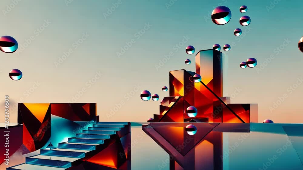 Poster A colorful background with a yellow and orange staircase. The staircase is made of blocks and is located in the middle of the background