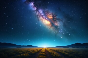 Obraz premium starry night sky with a road leading to a galaxy