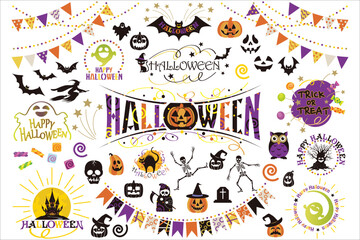 Fototapeta premium Happy Halloween Vector Design Element Set Isolated On A White Background.